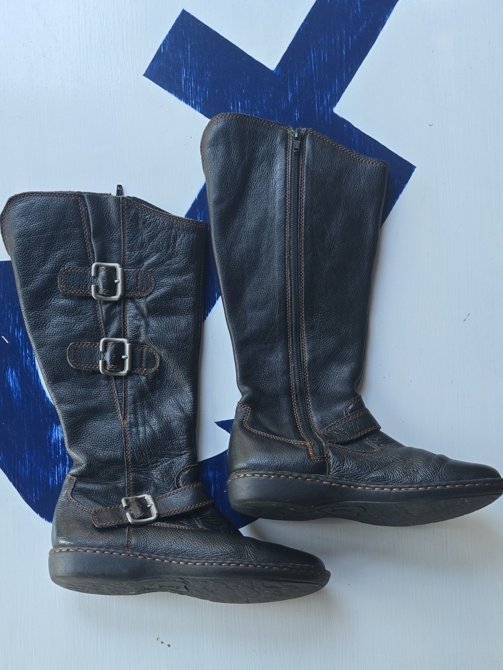 B.O.C. By Born Black Leather Buckle Accent Boot Size US 8